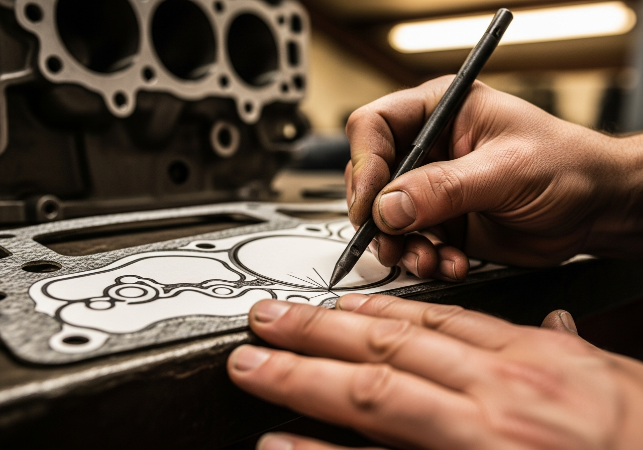 Gasket template being traced